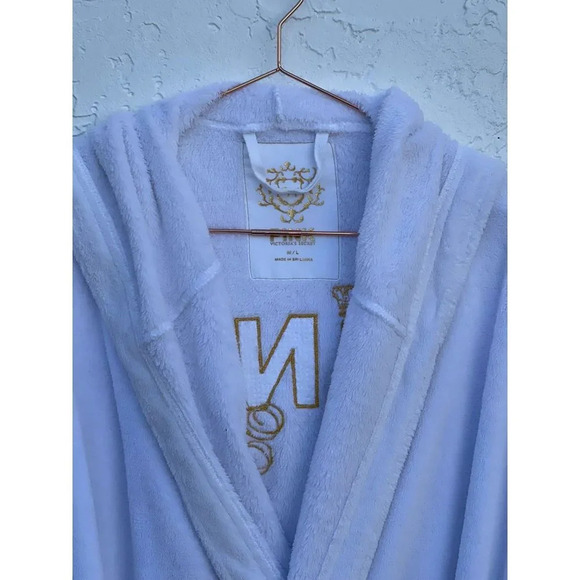 PINK Victorias Secret Womens Hooded Bling Sherpa Robe White Sz M/L - Picture 6 of 11